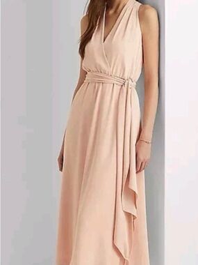 💕⭐️Sleeveless V-Neck Peachy pink Wrap Maxi Dress
